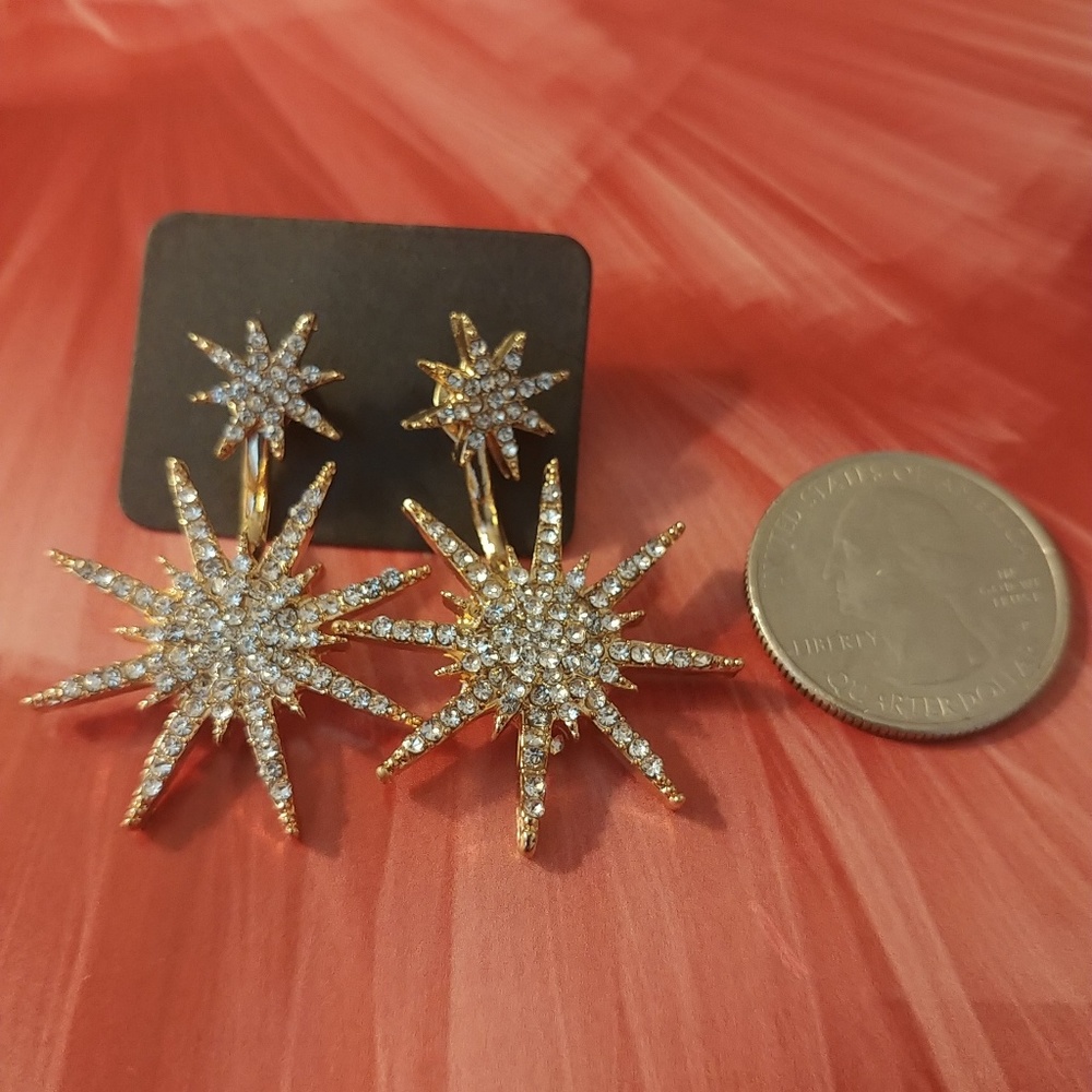 NEW β΄ Starburst Gold Pave Crystal Earring Jacket - Picture 7 of 7